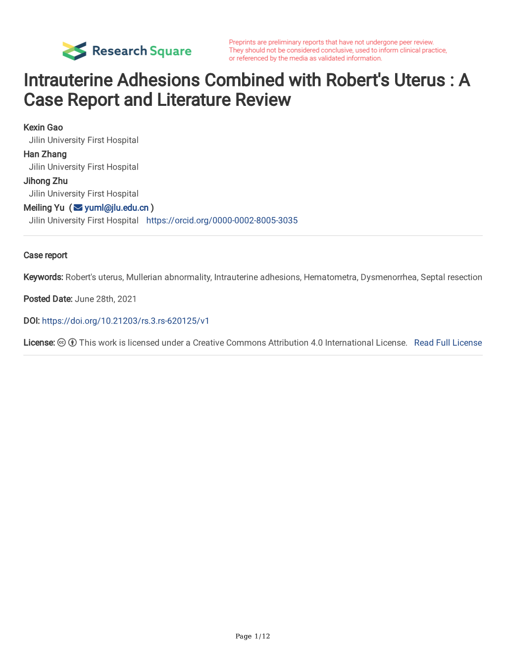 Intrauterine Adhesions Combined with Robert's Uterus : a Case Report and Literature Review