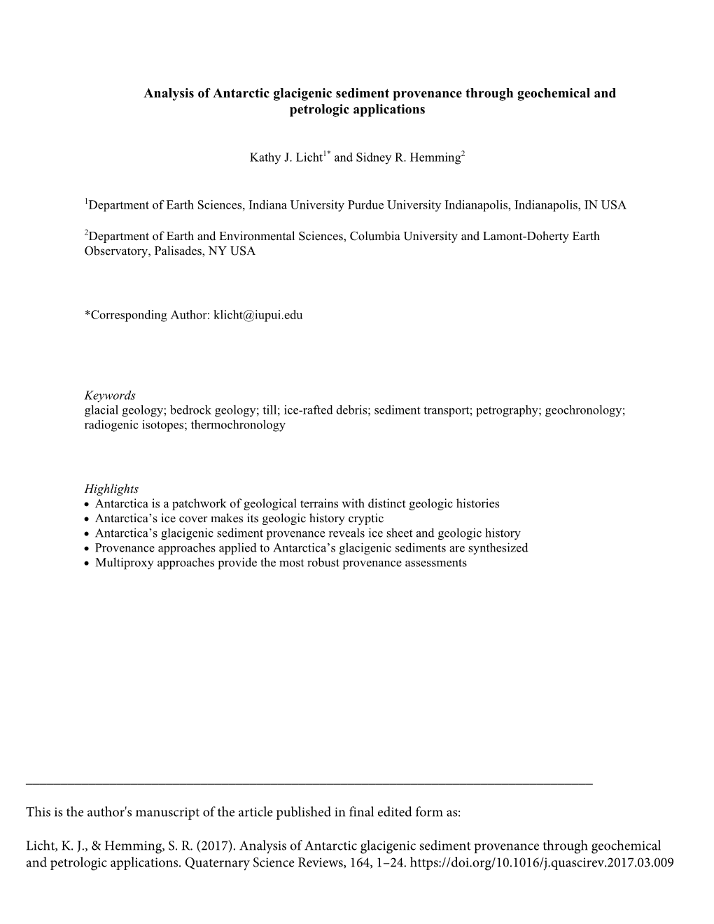 Analysis of Antarctic Glacigenic Sediment Provenance Through Geochemical and Petrologic Applications