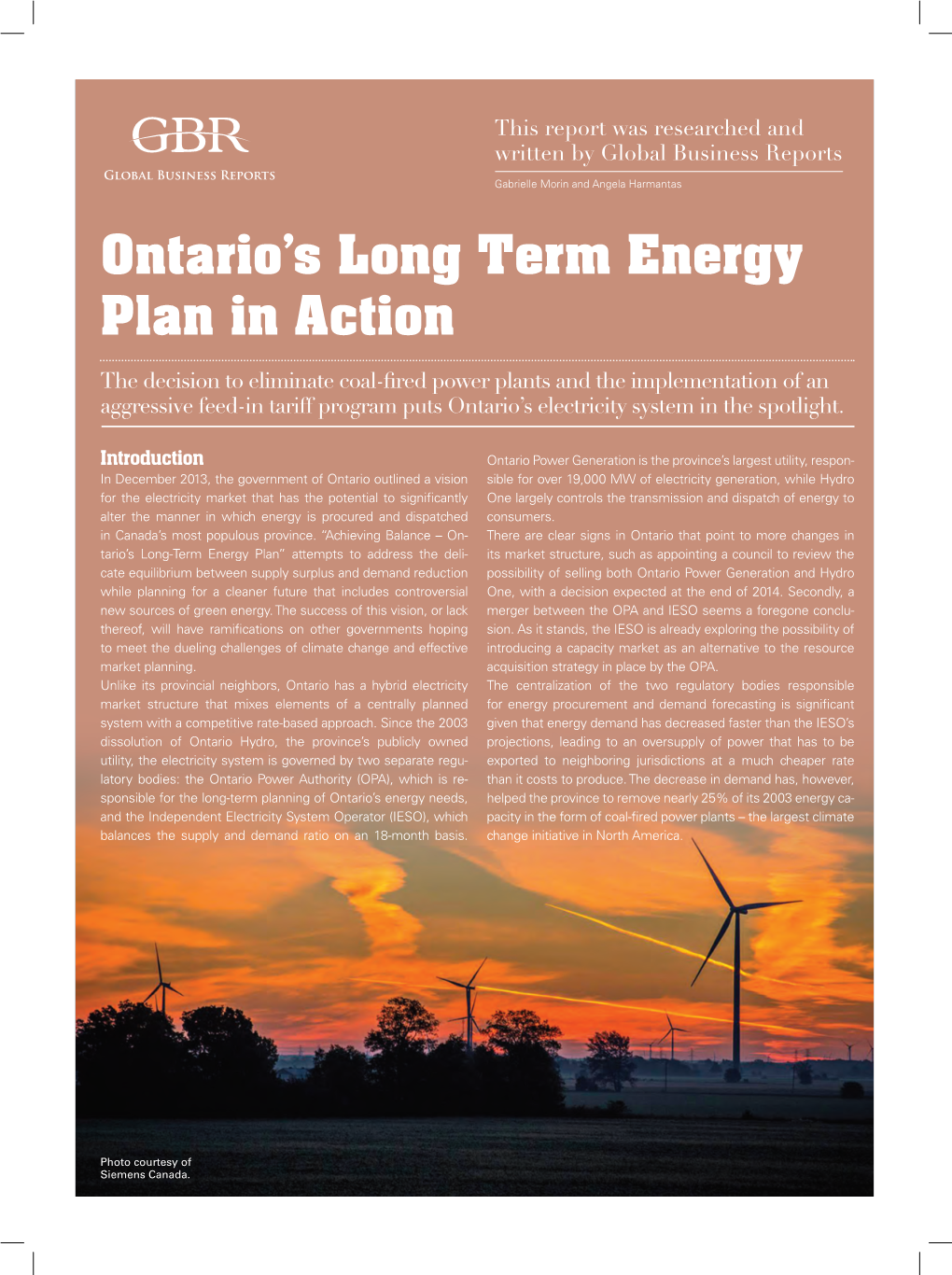 Ontario's Long Term Energy Plan in Action