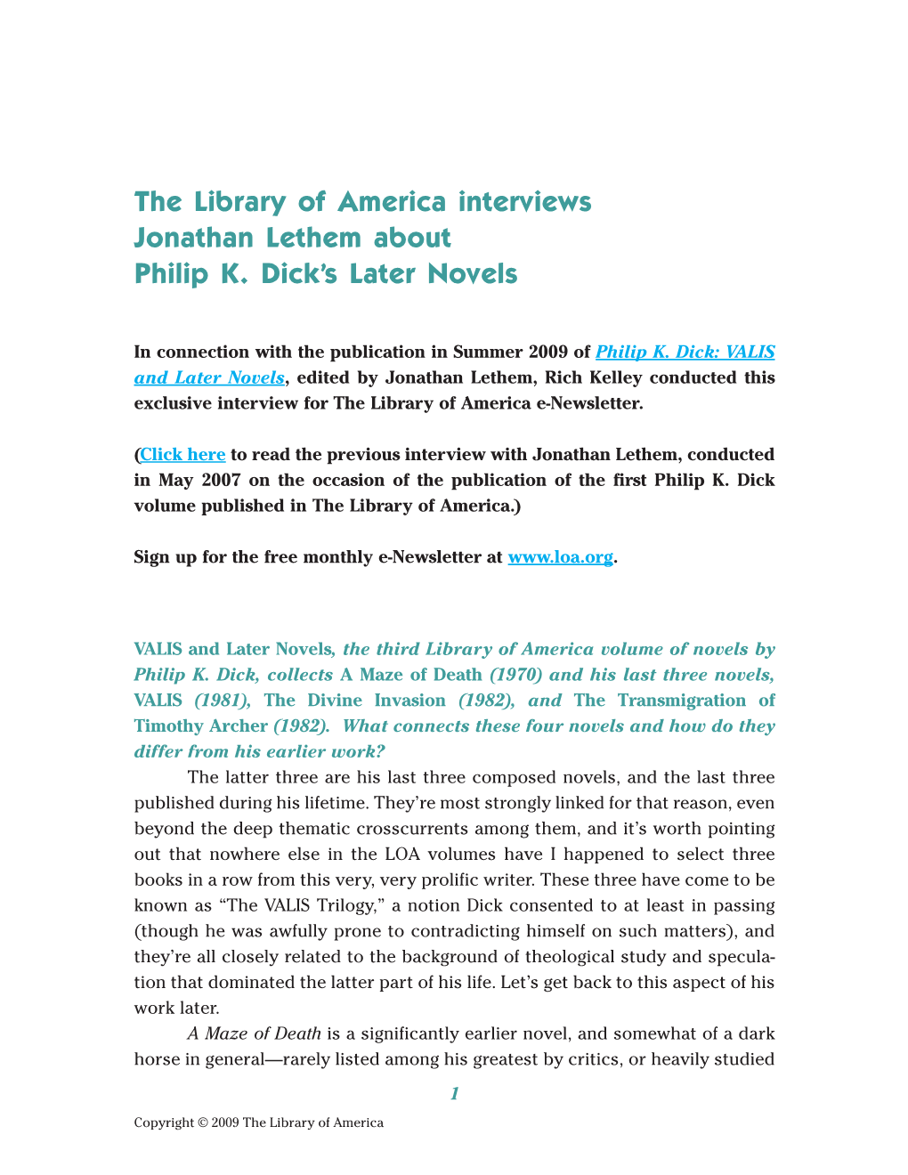 The Library of America Interviews Jonathan Lethem About Philip K