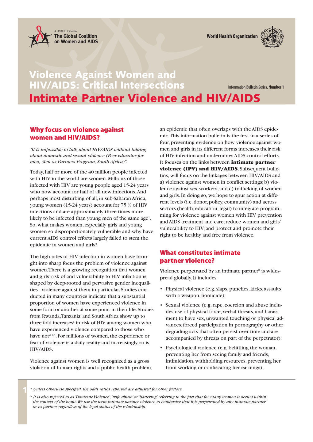 Intimate Partner Violence and HIV/AIDS