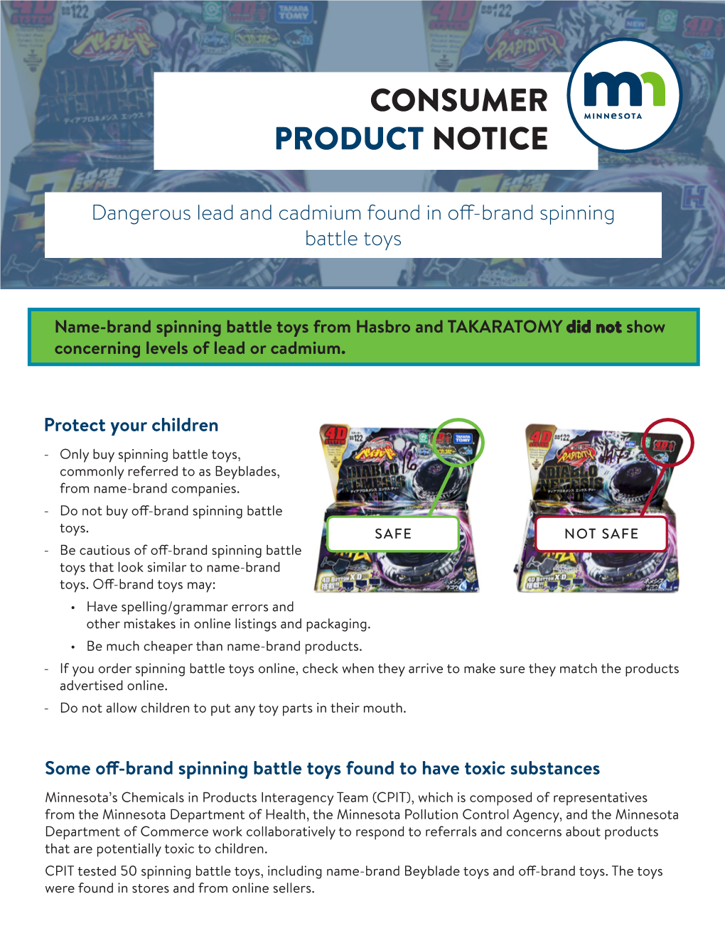 Consumer Product Notice for Spinning Battle Toys