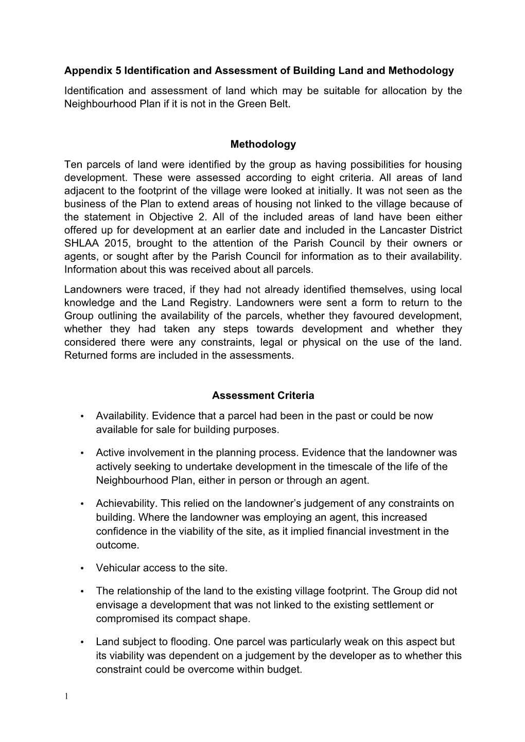 Appendix 5 Identification and Assessment of Building Land and Methodology Identification and Assessment of Land Which May Be