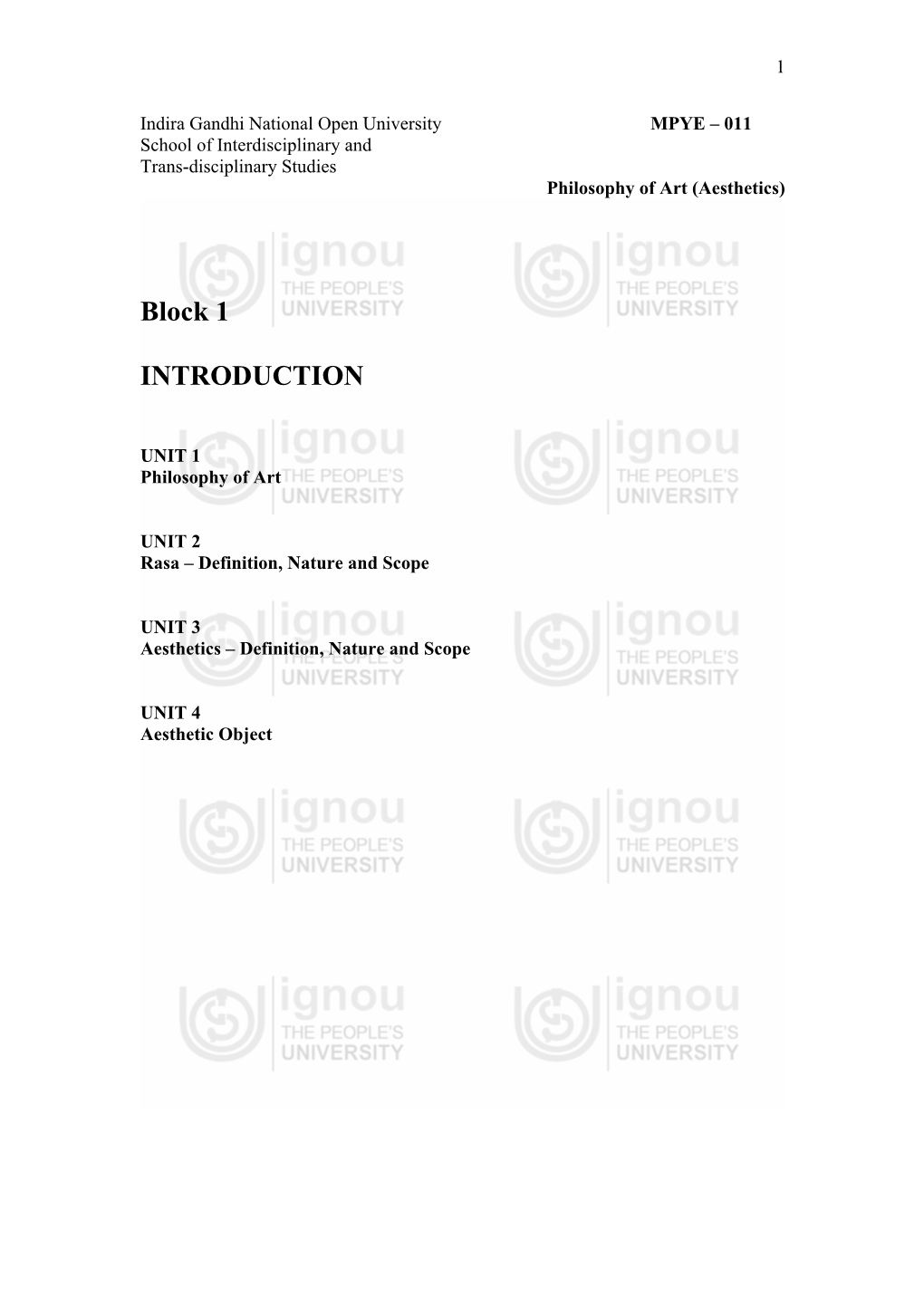 Block 1 INTRODUCTION