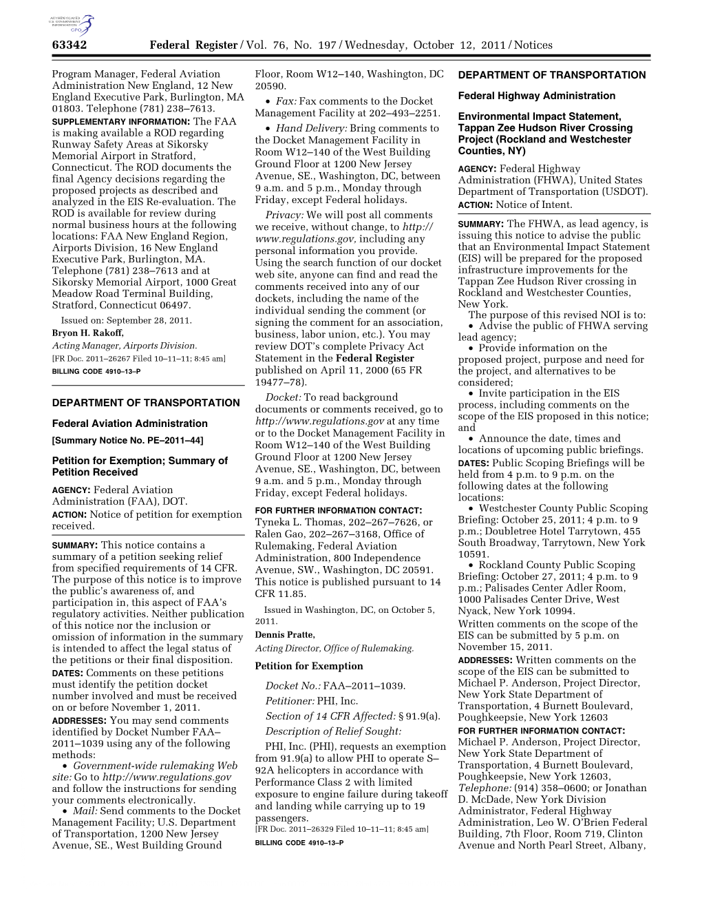 Federal Register/Vol. 76, No. 197/Wednesday, October 12, 2011