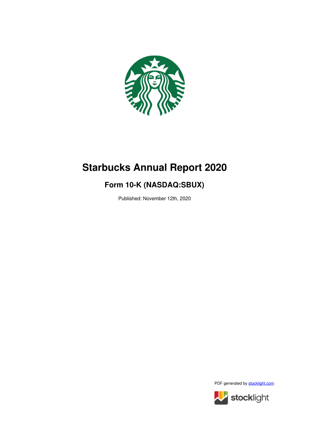 Starbucks Corporation Annual Report 2020