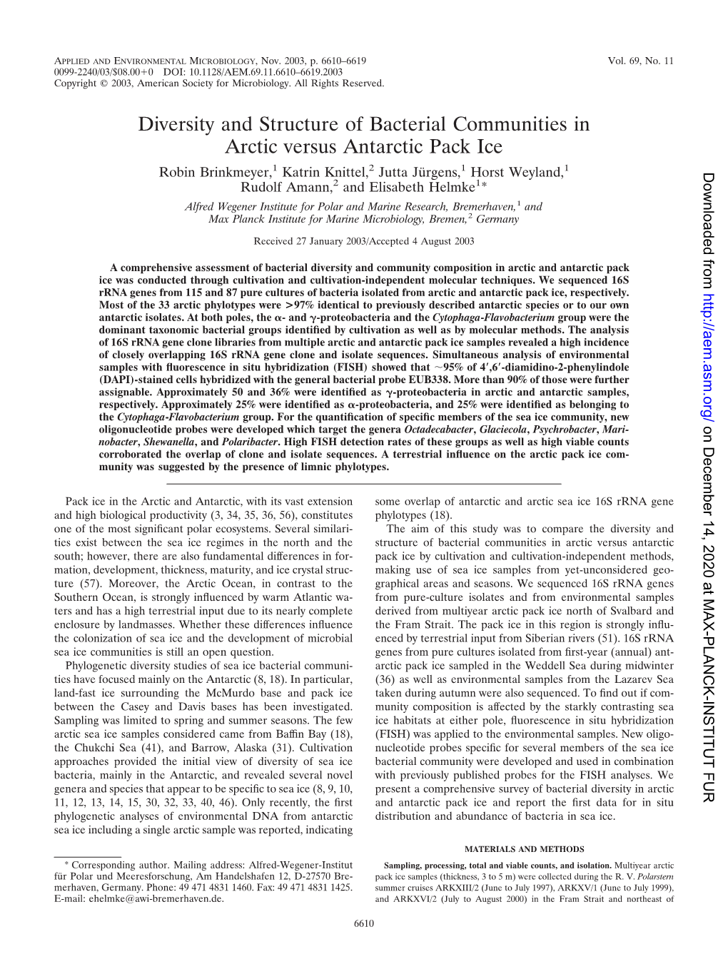 Diversity and Structure of Bacterial Communities in Arctic Versus Antarctic Pack Ice