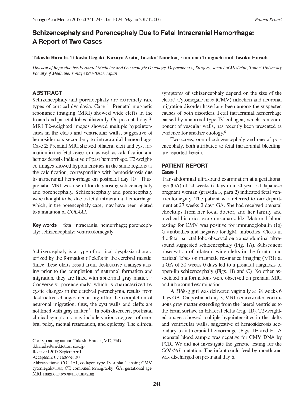 Schizencephaly and Porencephaly Due to Fetal Intracranial Hemorrhage: a Report of Two Cases