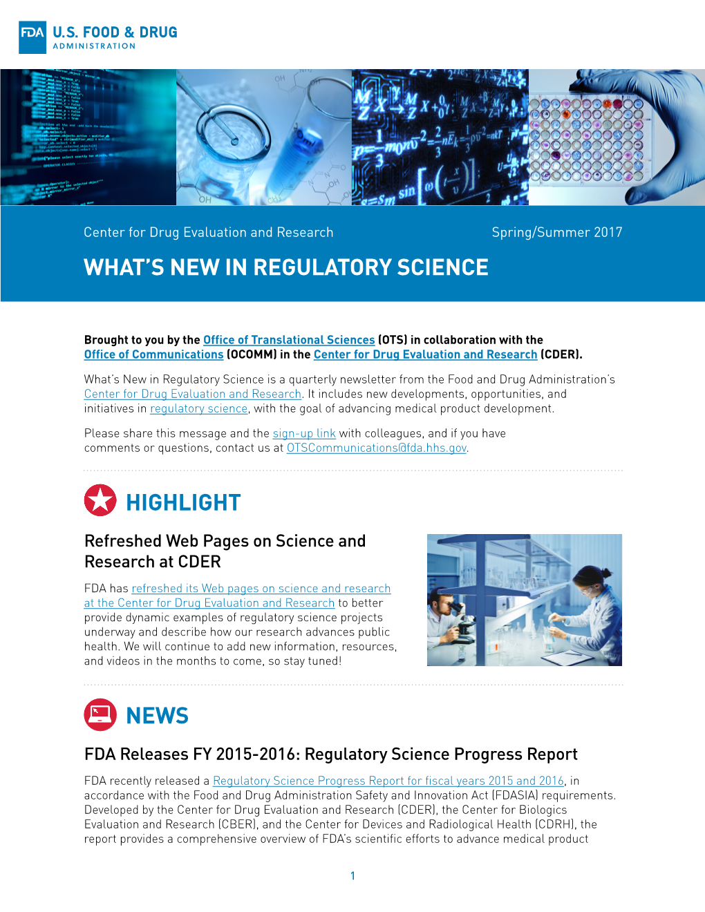 What's New in Regulatory Science