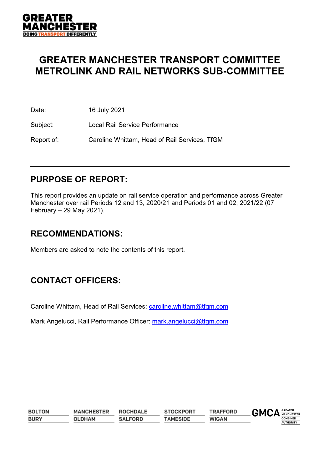 Gmtc Metrolink and Rail Networks Sub-Committee