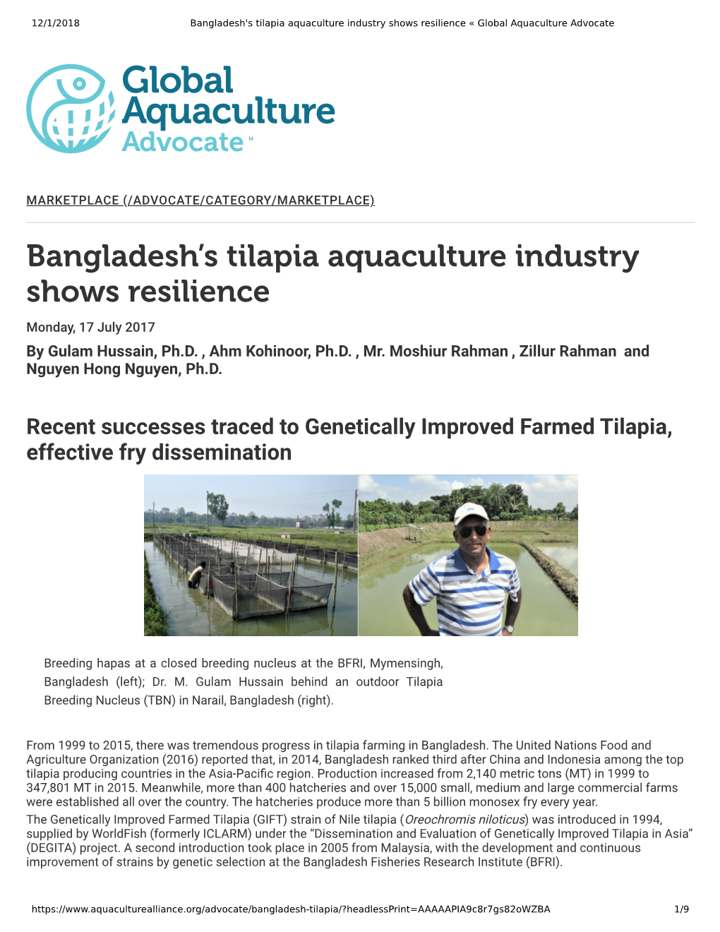 Bangladesh's Tilapia Aquaculture Industry Shows Resilience « Global Aquaculture Advocate