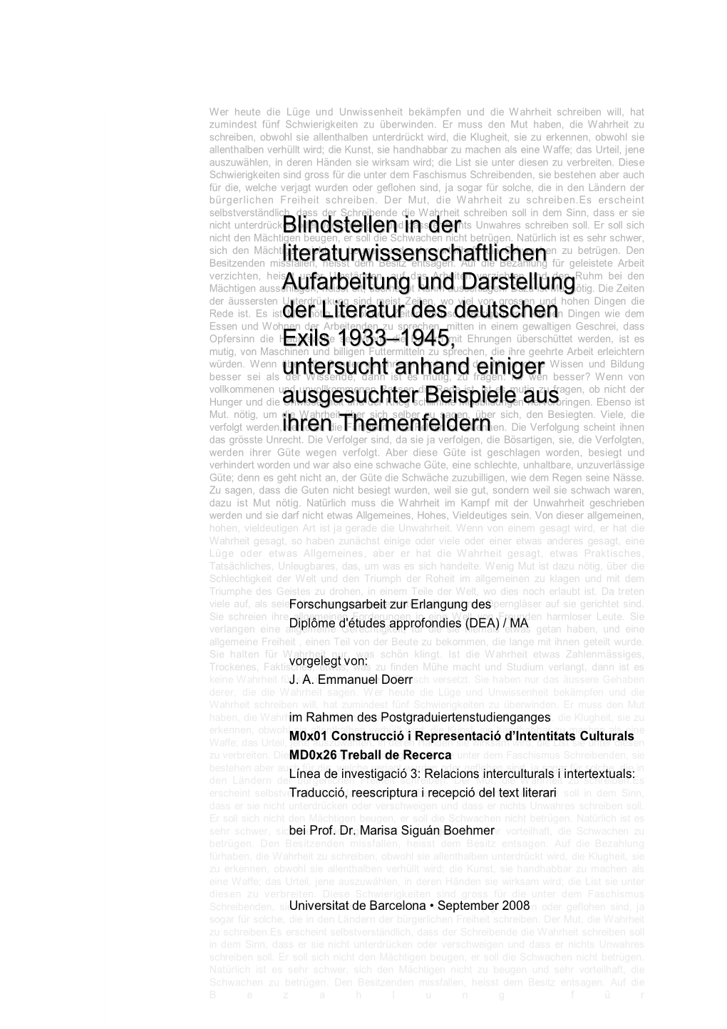 Blindstellen in Der Literaturwissenschaftlichen Aufarbeitung Und Darstellung Der Li-Teratur Des Deutschen Exils 1933
