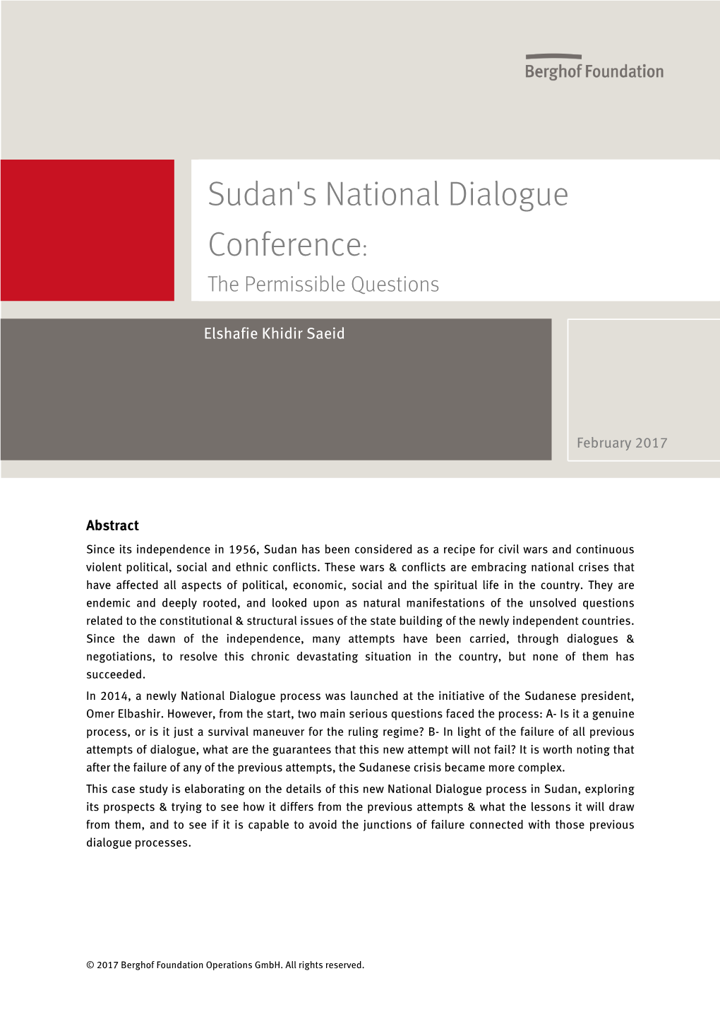 Sudan's National Dialogue Conference: the Permissible Questions
