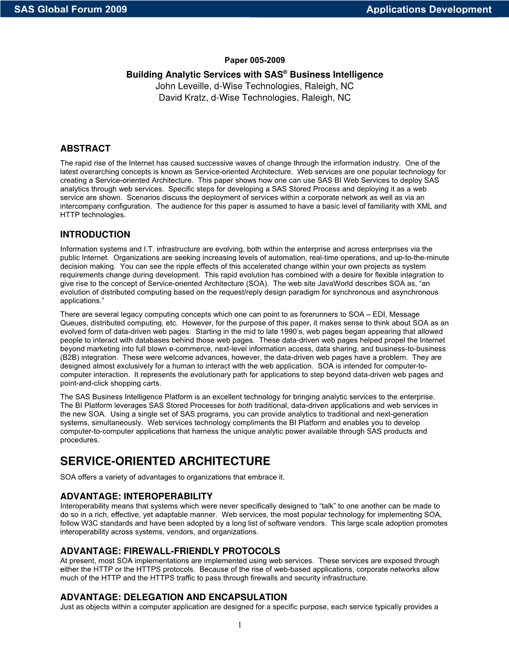 005-2009: Building Analytic Services with SAS® Business Intelligence