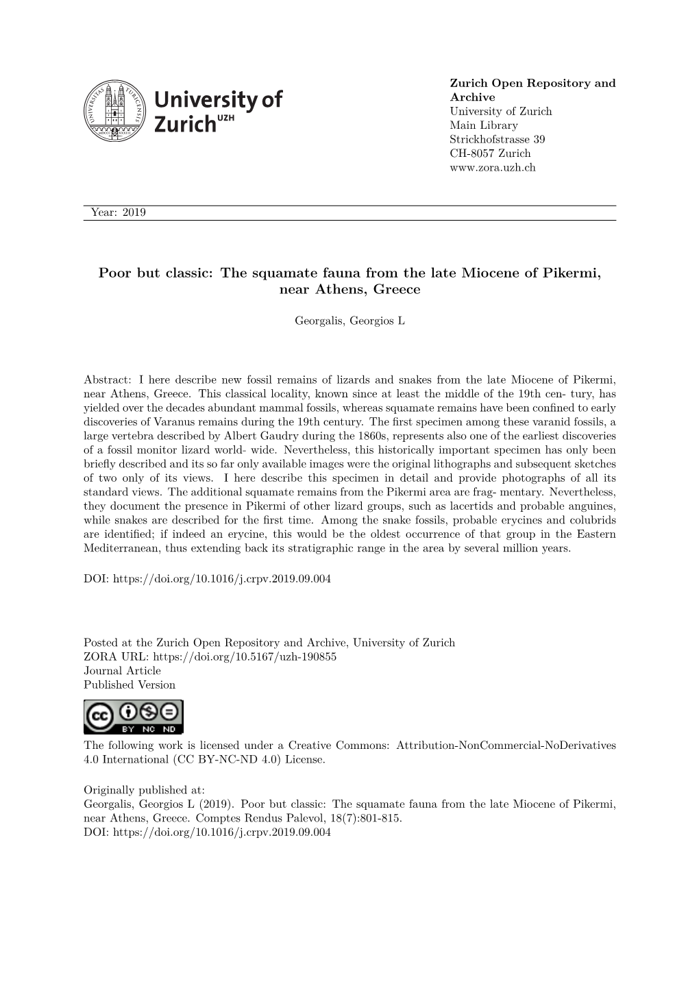 The Squamate Fauna from the Late Miocene of Pikermi, Near Athens, Greece