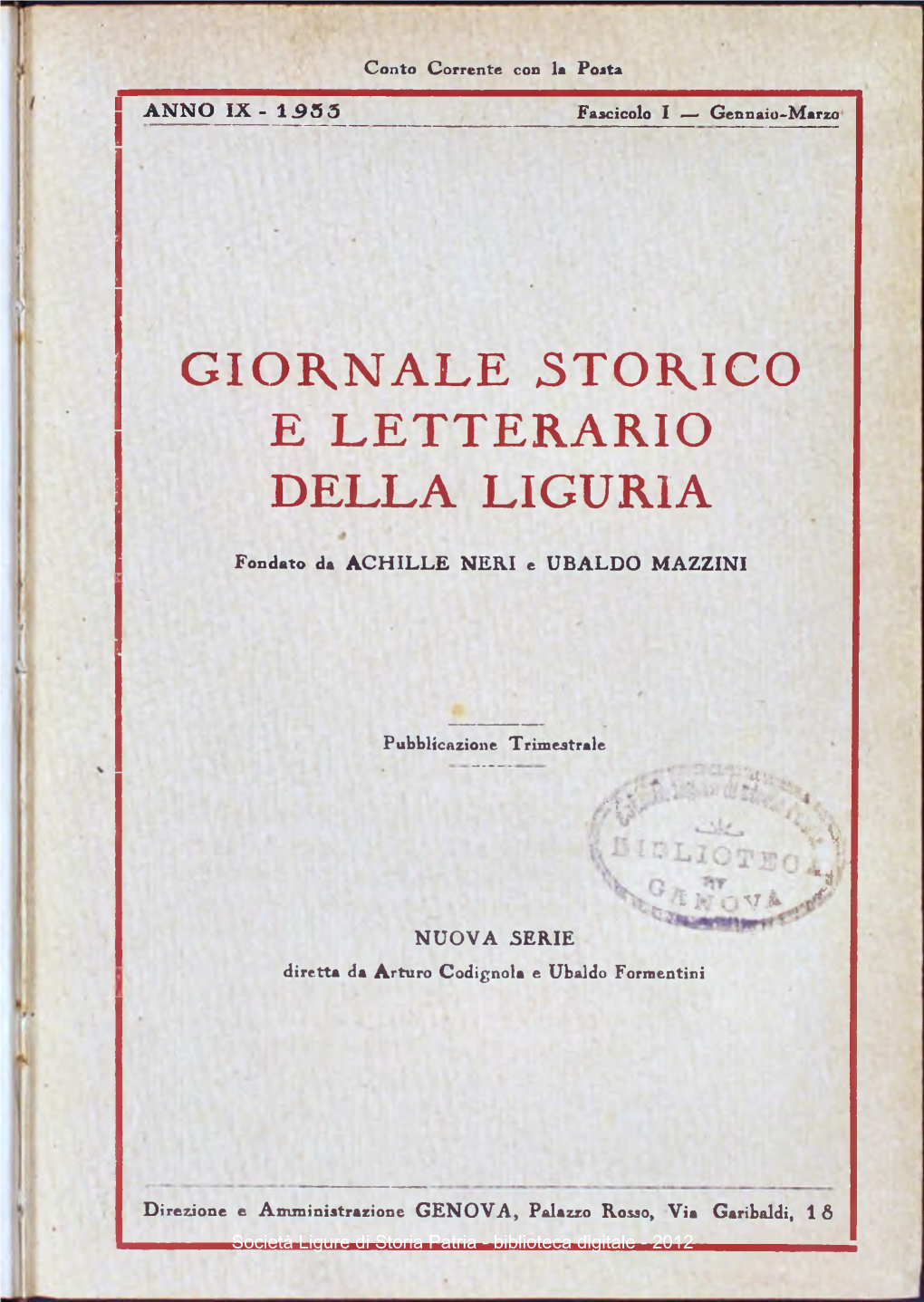 Giornale Storjco E Letterario Della Liguria