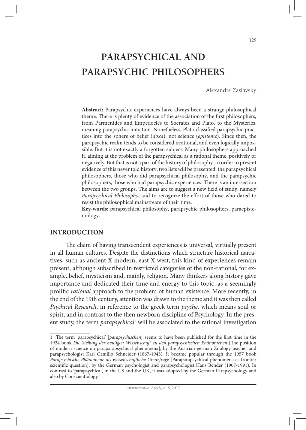 Parapsychical and Parapsychic Philosophers