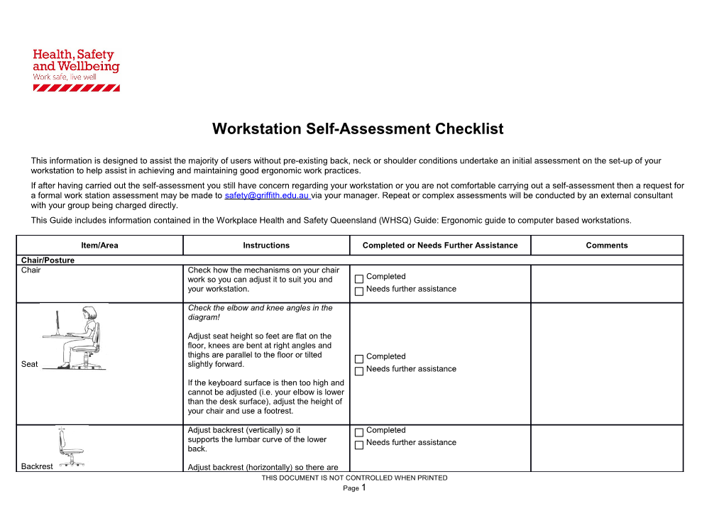 Workstation Self-Assessment Checklist