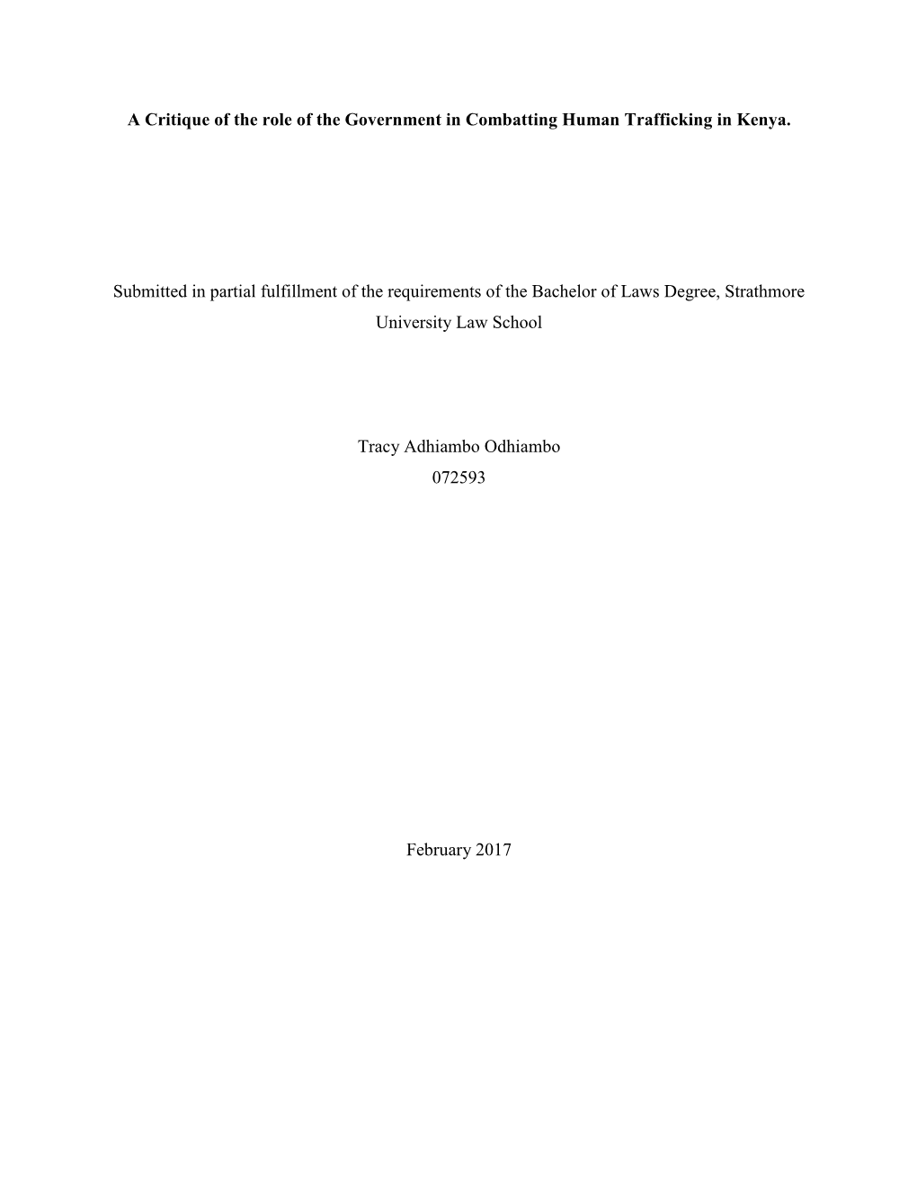 A Critique of the Role of the Government in Combatting Human Trafficking in Kenya