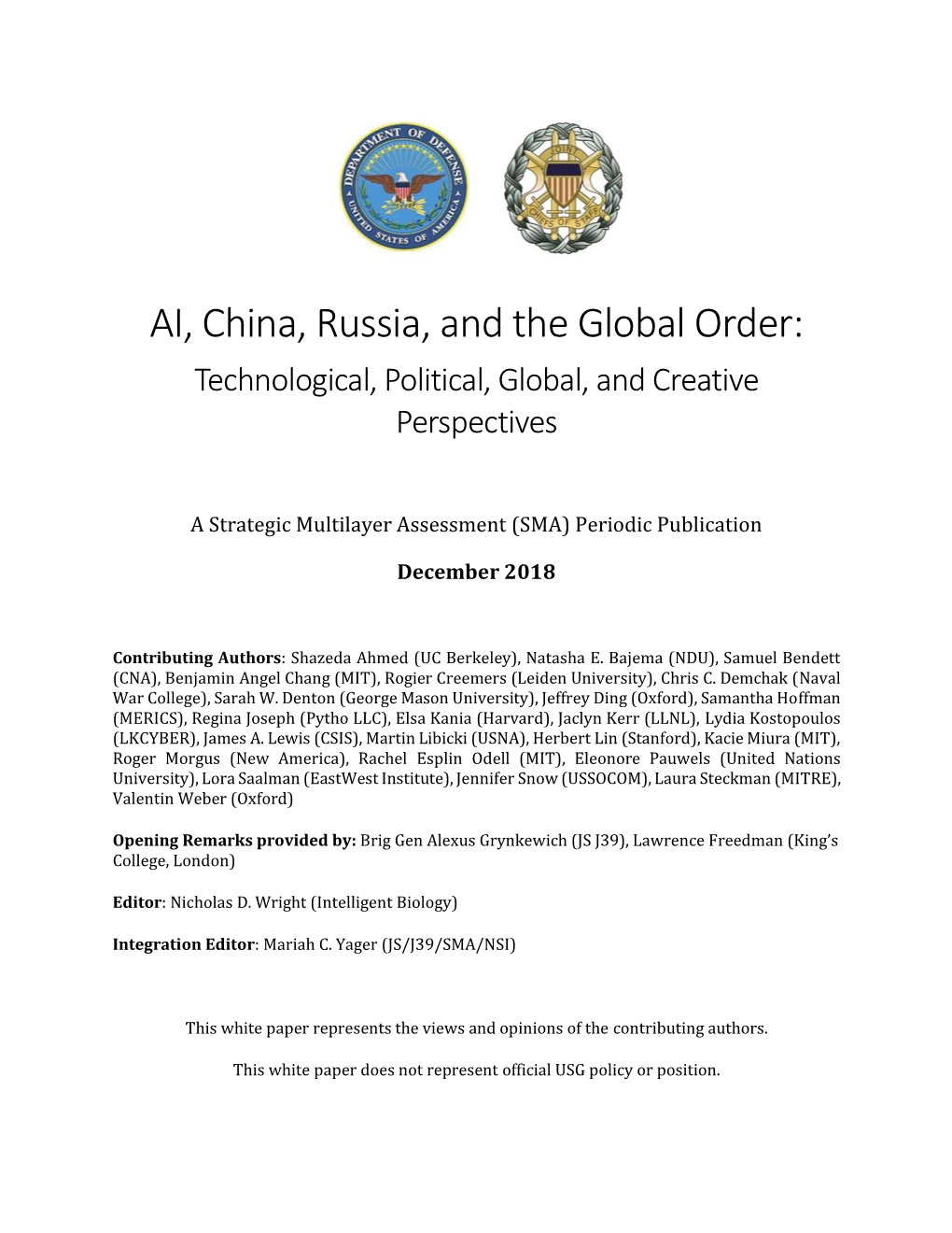 AI, China, Russia, and the Global Order: Technological, Political, Global, and Creative Perspectives