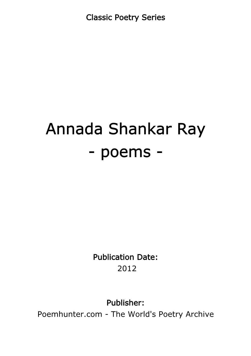 Annada Shankar Ray - Poems