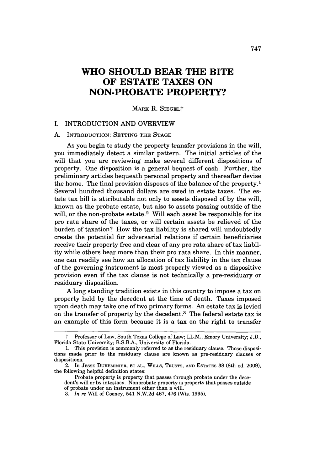 Who Should Bear the Bite of Estate Taxes on Non-Probate Property?