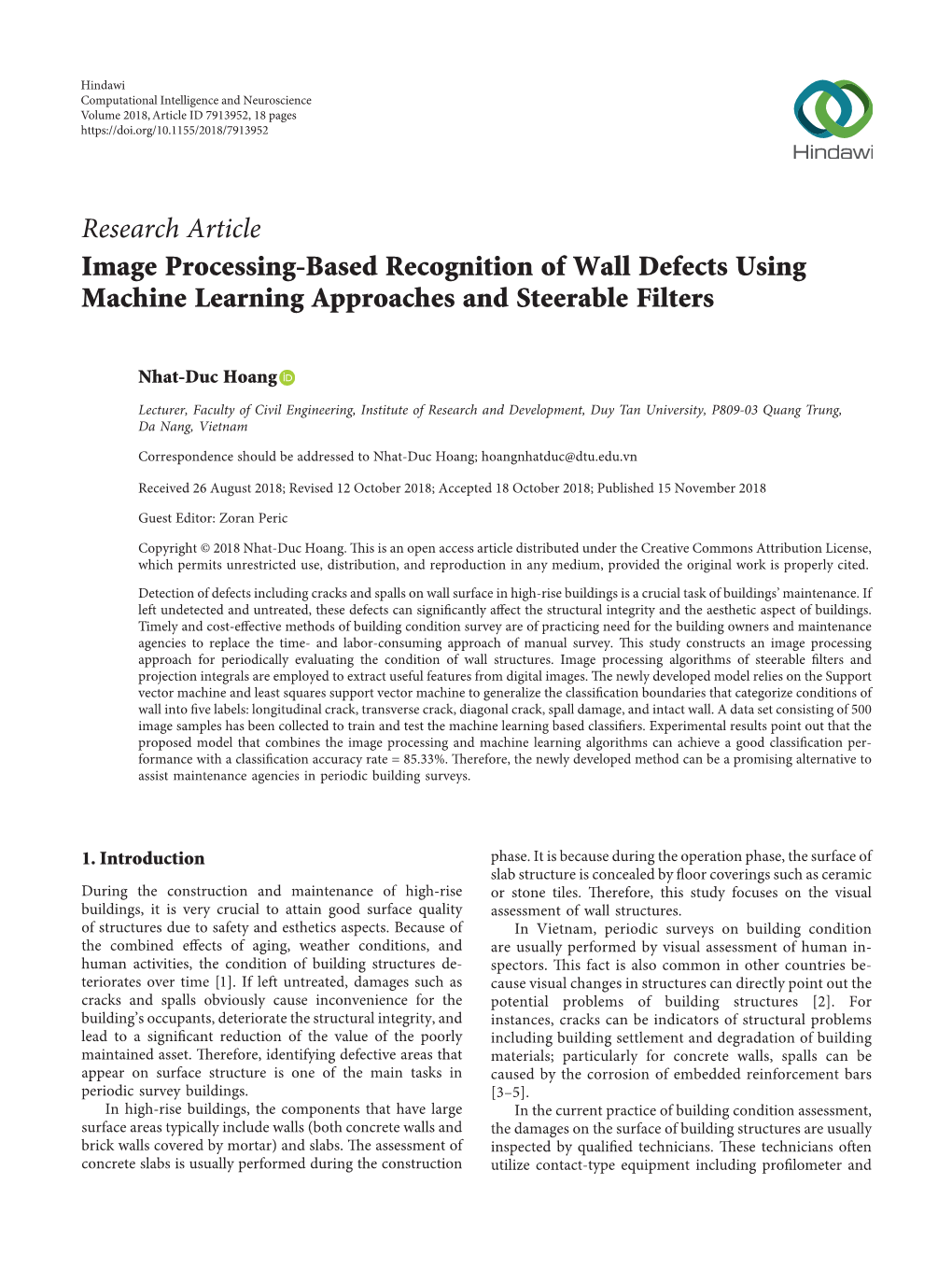 Image Processing-Based Recognition of Wall Defects Using Machine Learning Approaches and Steerable Filters