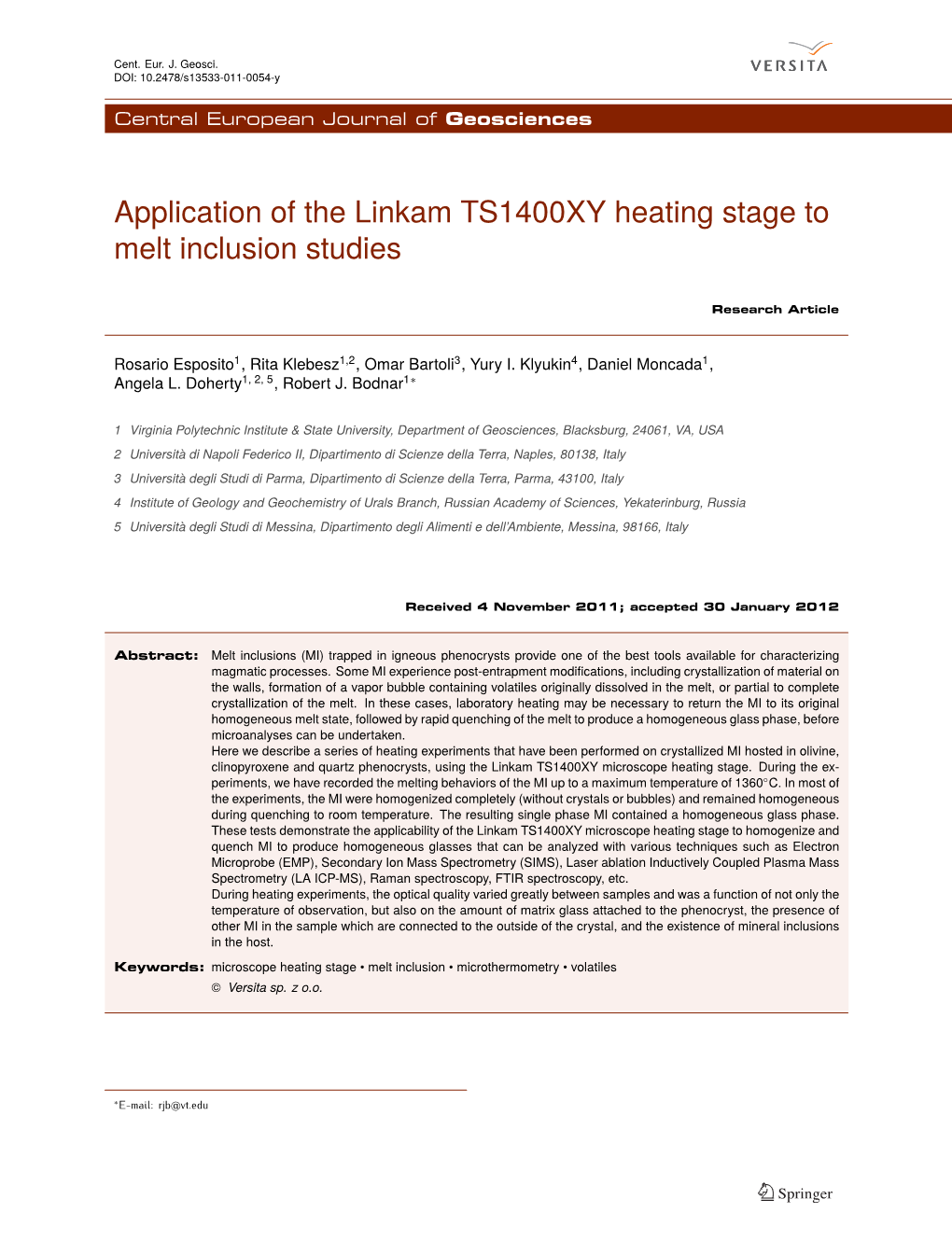 Application of the Linkam TS1400XY Heating Stage to Melt Inclusion Studies