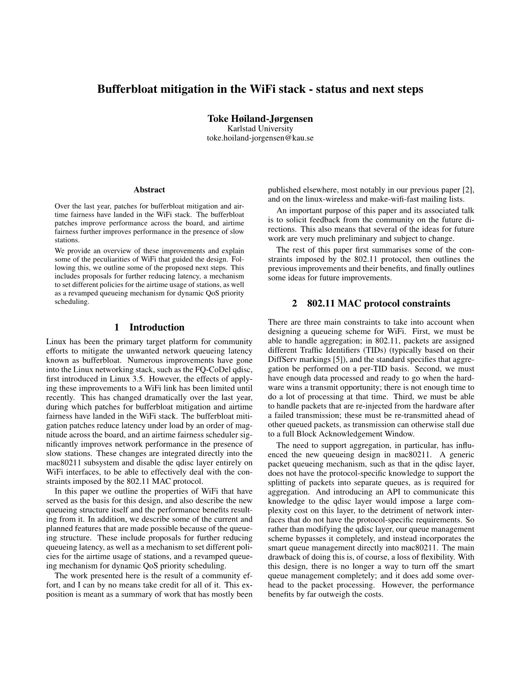 Bufferbloat Mitigation in the Wifi Stack - Status and Next Steps