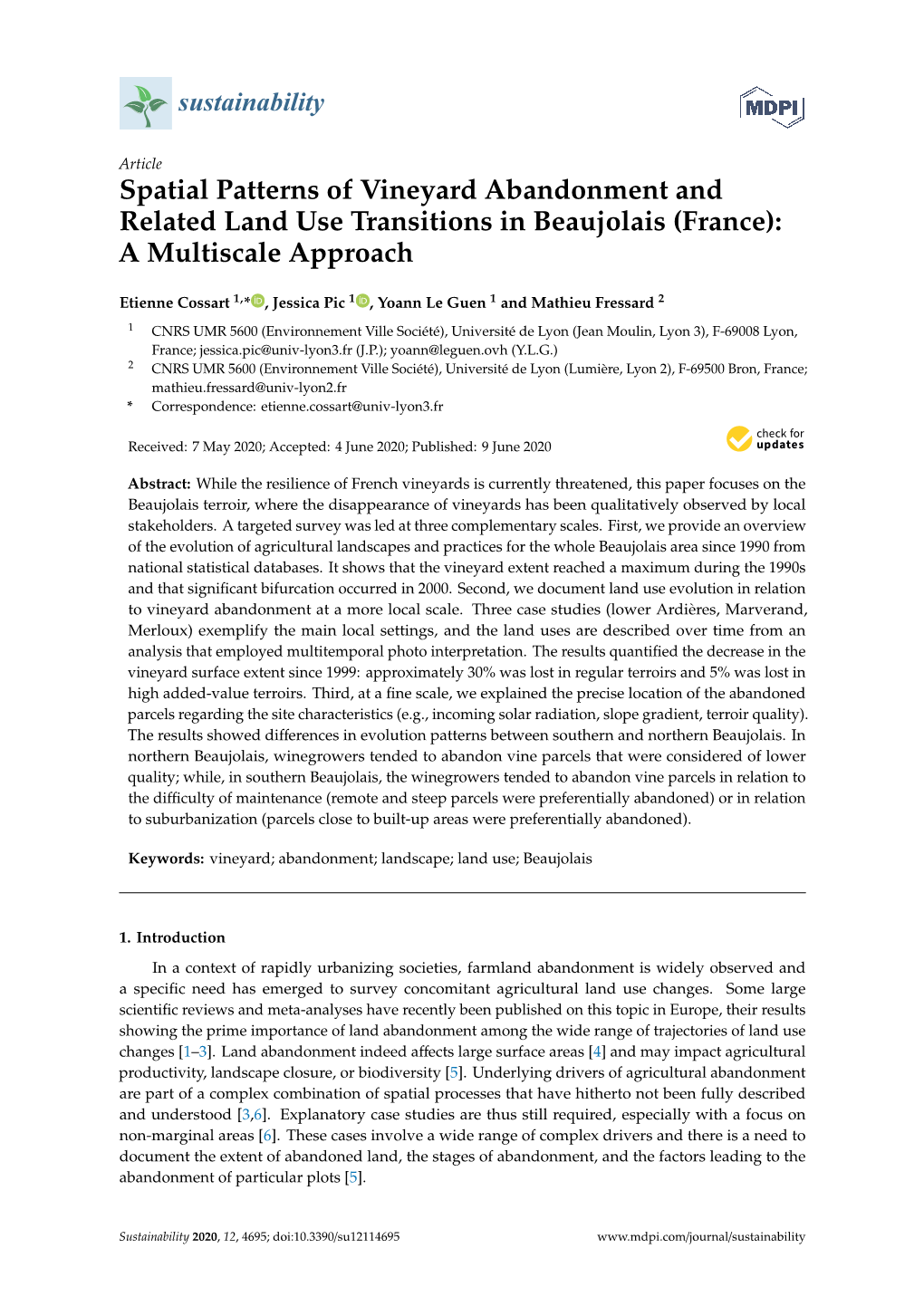 Spatial Patterns of Vineyard Abandonment and Related Land Use Transitions in Beaujolais (France): a Multiscale Approach