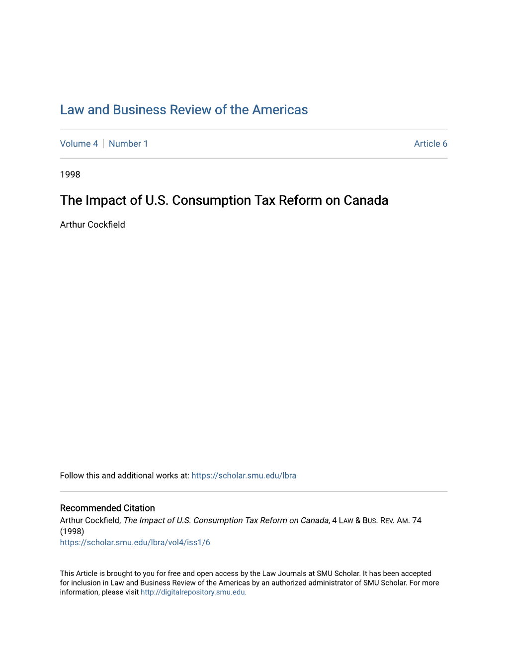 The Impact of U.S. Consumption Tax Reform on Canada