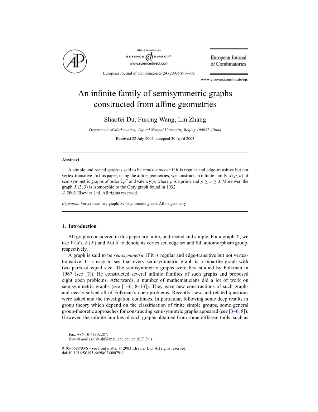 An Infinite Family of Semisymmetric Graphs Constructed from Affine