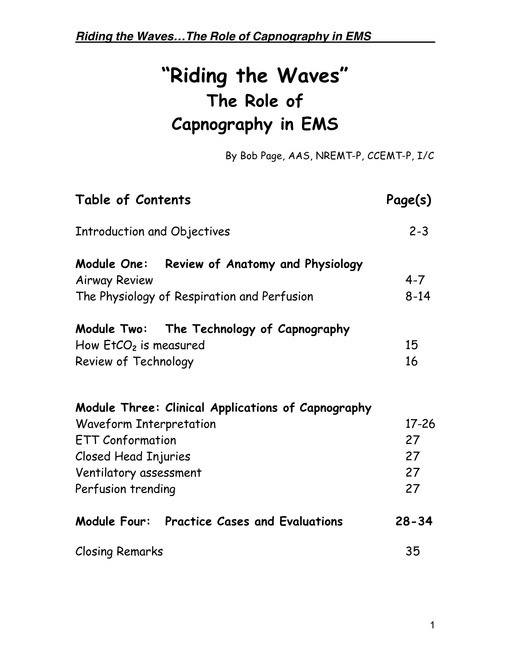 “Riding the Waves” the Role of Capnography in EMS