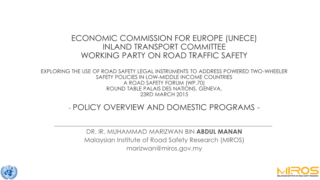 Inland Transport Committee Working Party on Road Traffic Safety