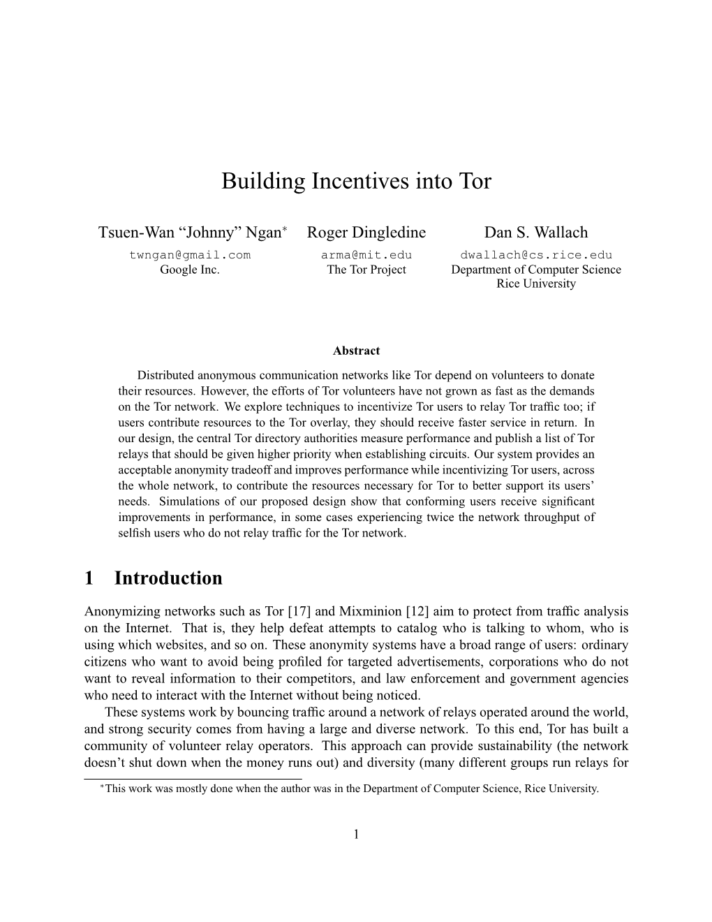 Building Incentives Into Tor