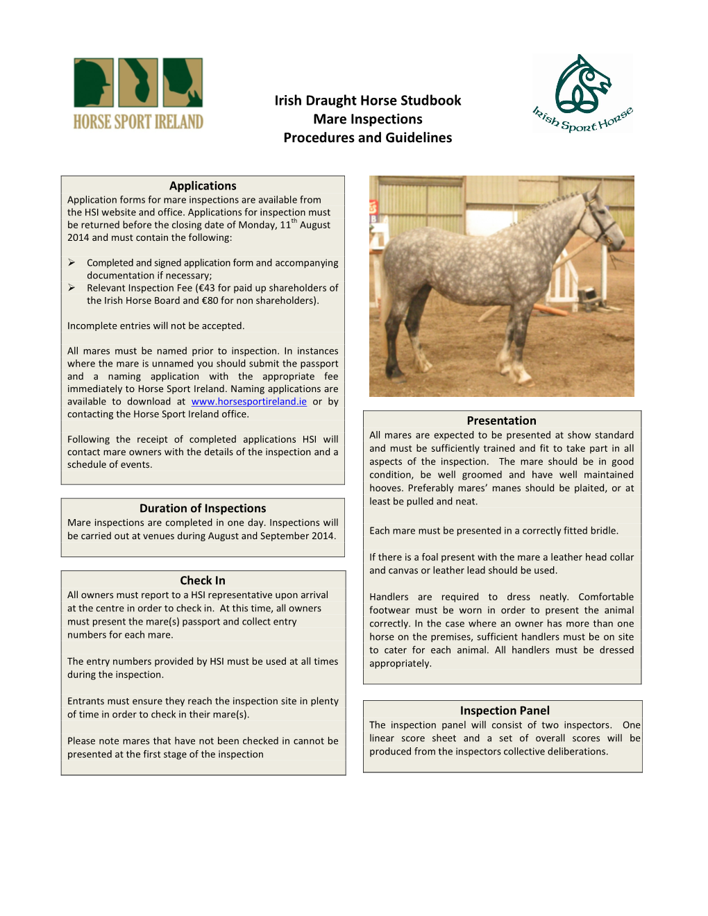 Irish Draught Horse Studbook Mare Inspections Procedures And