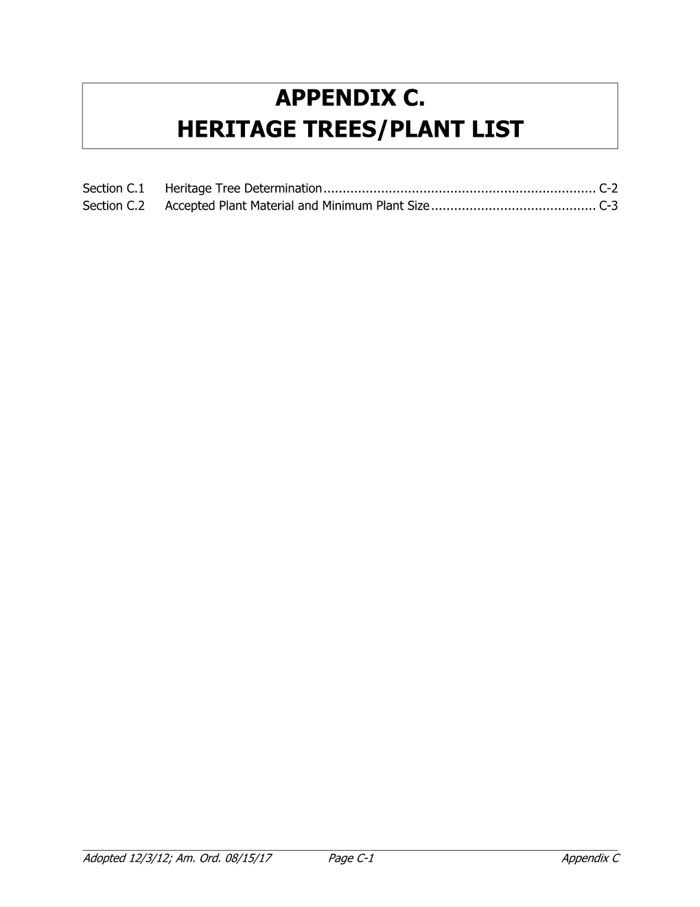 Appendix C. Heritage Trees/Plant List