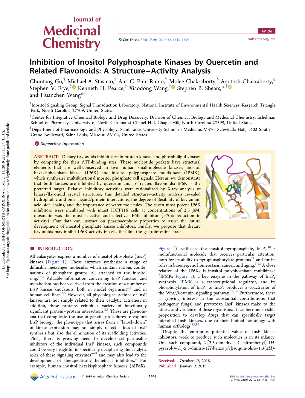 Inhibition of Inositol Polyphosphate Kinases by Quercetin and Related Flavonoids: a Structure−Activity Analysis † ‡ ‡ § § Chunfang Gu, Michael A