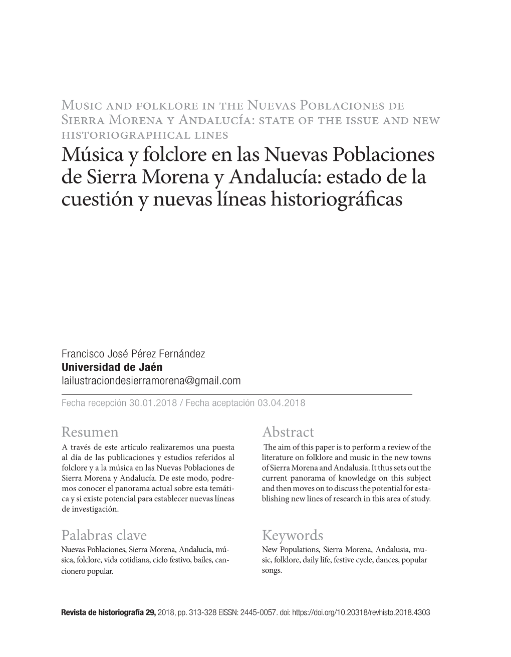 Música Y Folclore En Las Nuevas Poblaciones De Sierra Morena Y Andalucía: Estado De La Cuestión Y Nuevas Líneas Historiográficas