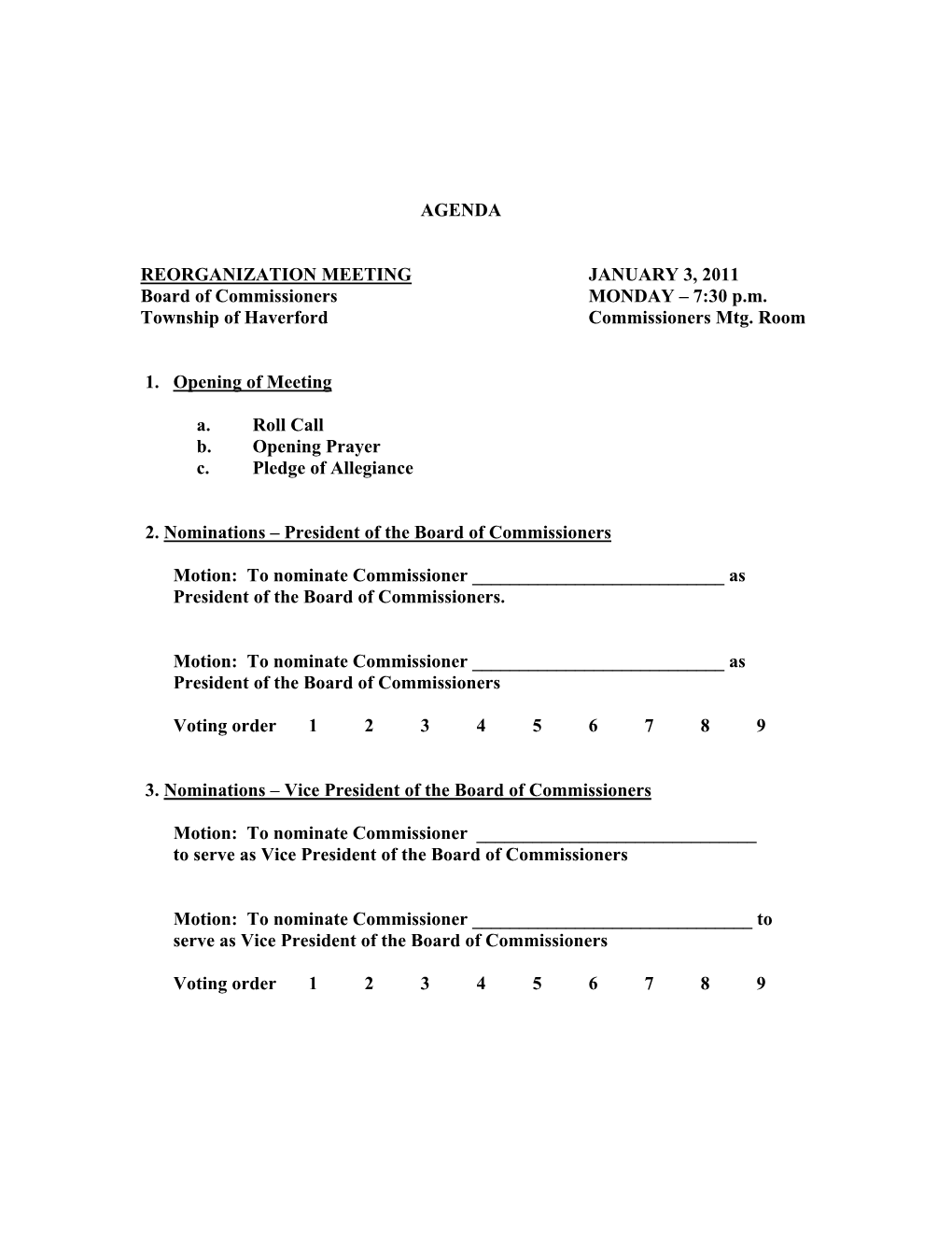 2011 Board of Commissioners Agendas & Minutes