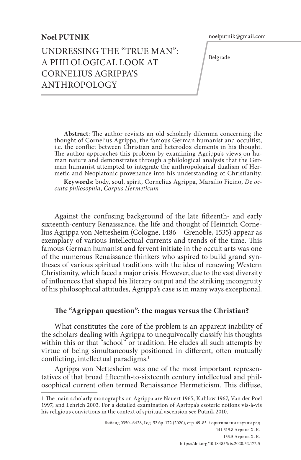 A Philological Look at Cornelius Agrippa's Anthropology