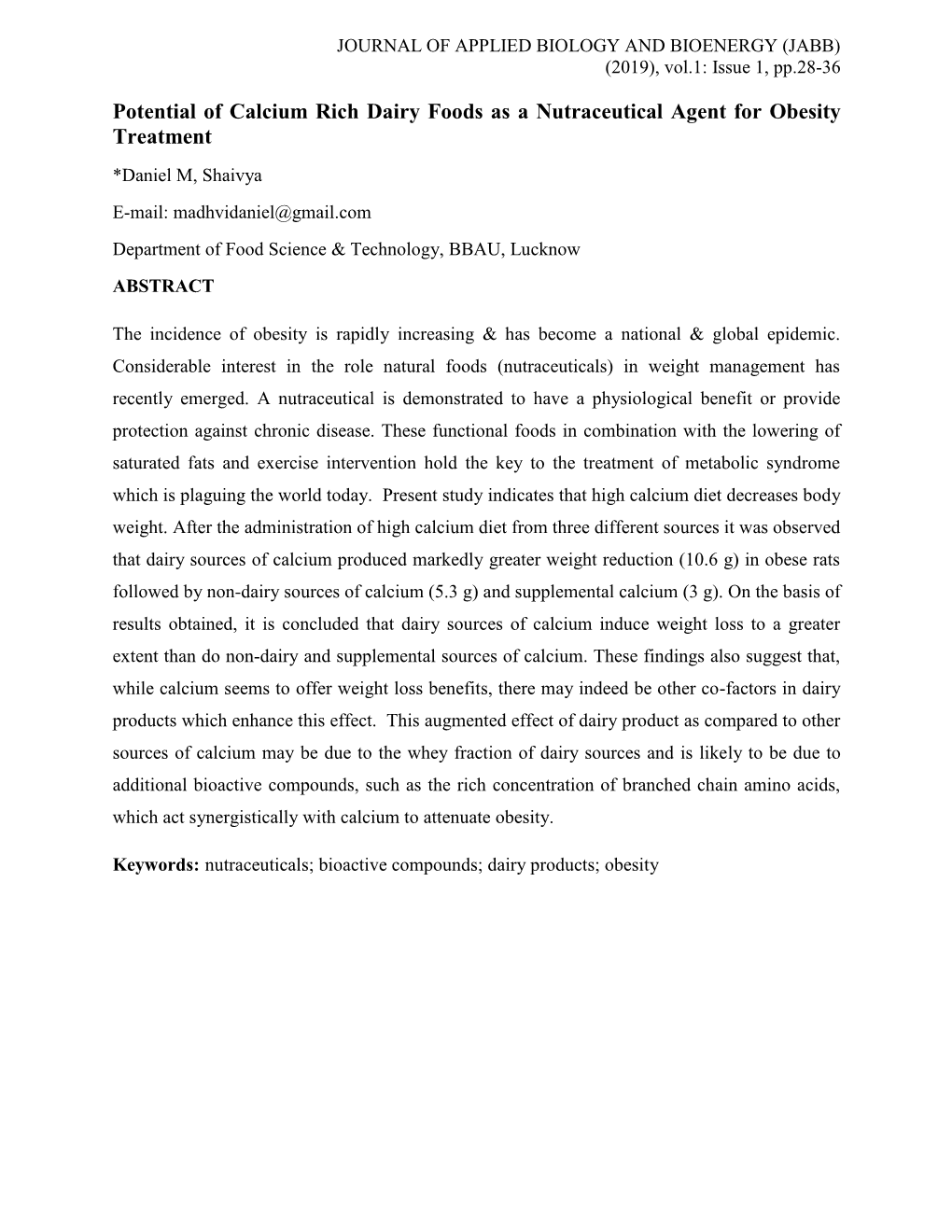 Potential of Calcium Rich Dairy Foods As a Nutraceutical Agent for Obesity Treatment