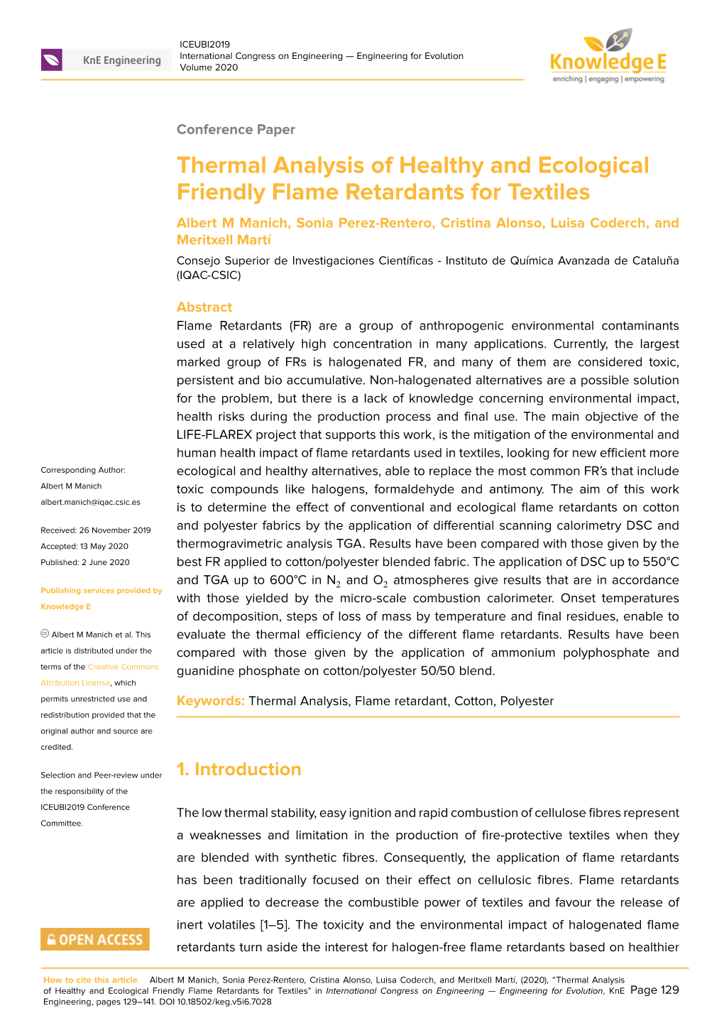 Thermal Analysis of Healthy and Ecological Friendly Flame Retardants for Textiles