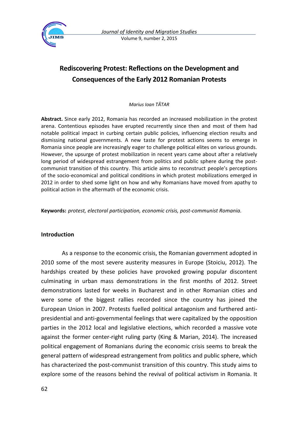 Rediscovering Protest: Reflections on the Development and Consequences of the Early 2012 Romanian Protests