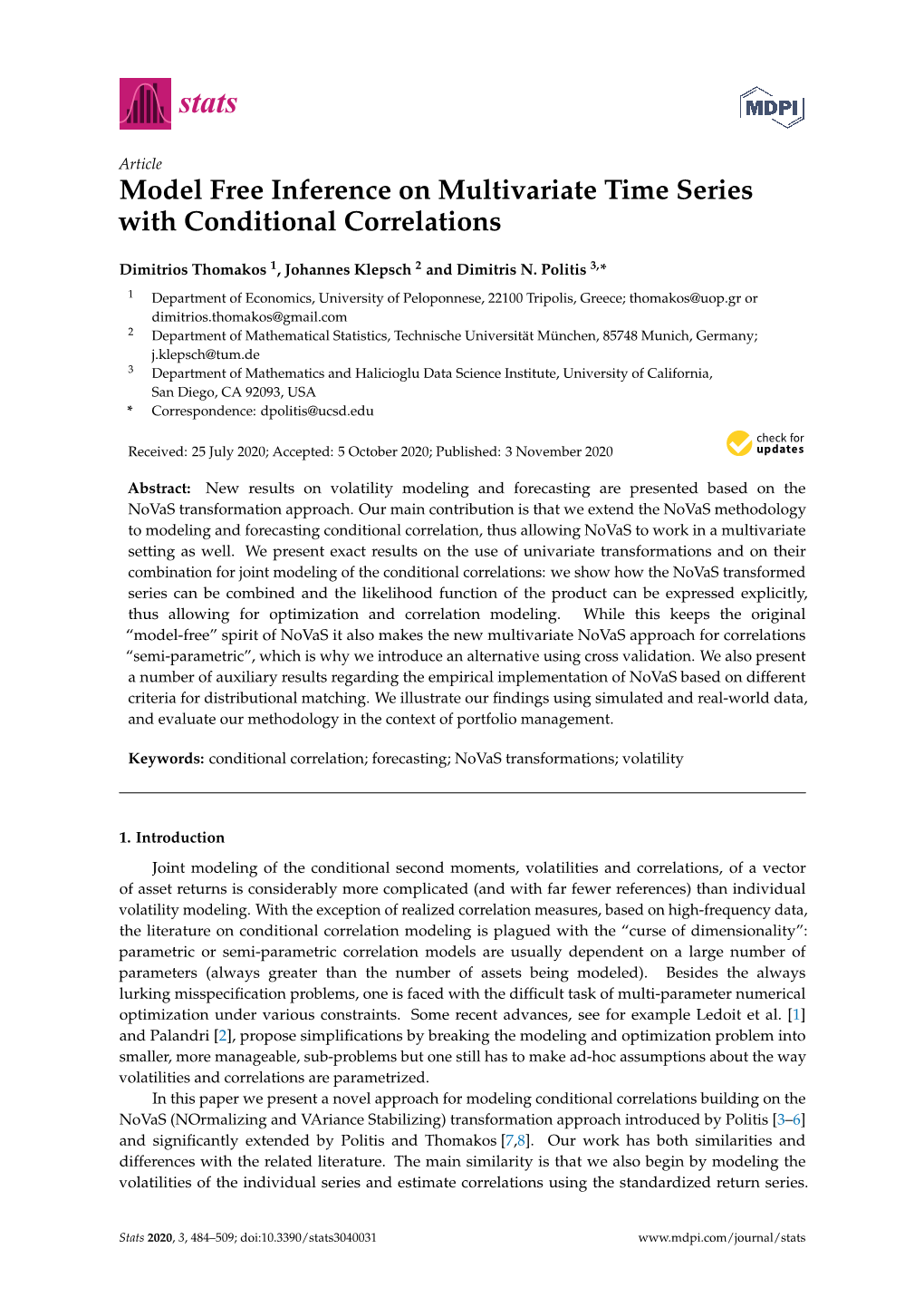 Model Free Inference on Multivariate Time Series with Conditional Correlations