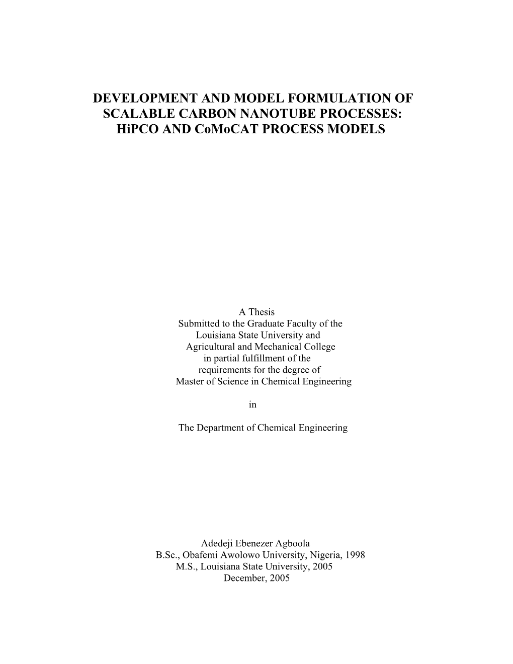 Hipco and Comocat PROCESS MODELS