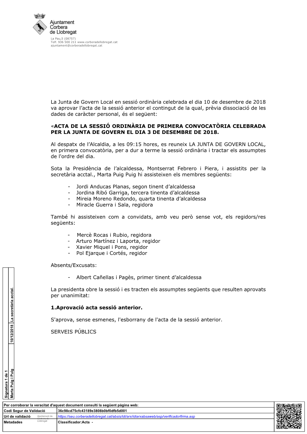 La Junta De Govern Local En Sessió Ordinària Celebrada El Dia 10 De