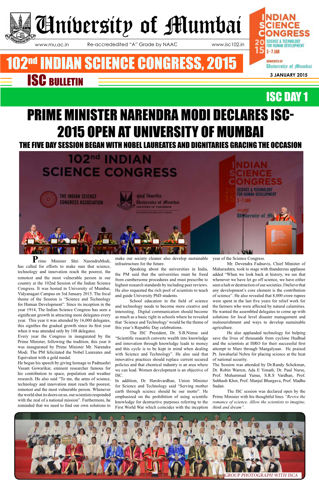 102Nd INDIAN SCIENCE CONGRESS, 2015