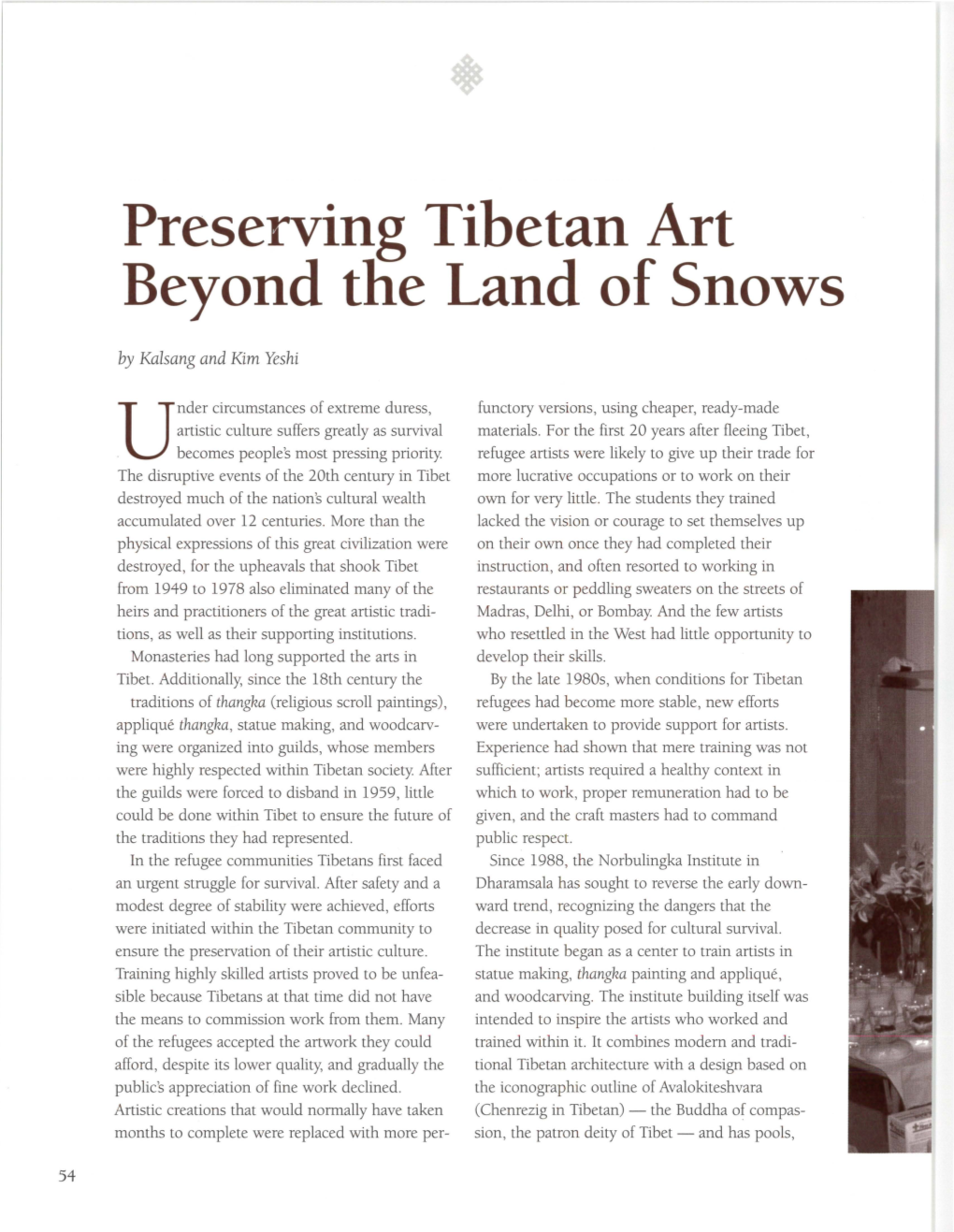 Preserving Tibetan Art Beyond Tlie Land of Snows