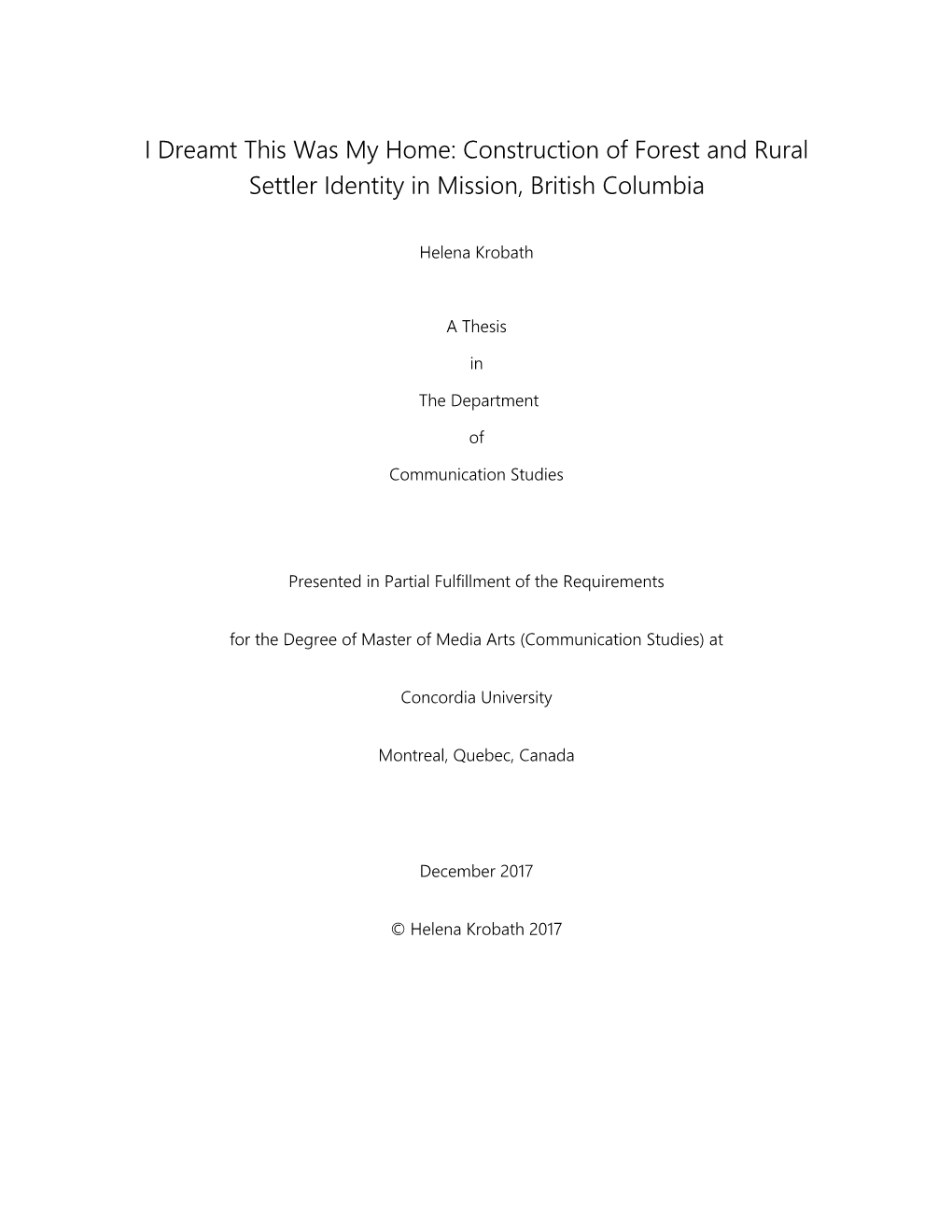 Construction of Forest and Rural Settler Identity in Mission, British Columbia